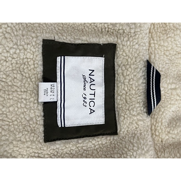 Nautica Women's Olive Green Quilted Jacket Elbow Patch Size Medium Polyester - Picture 5 of 6